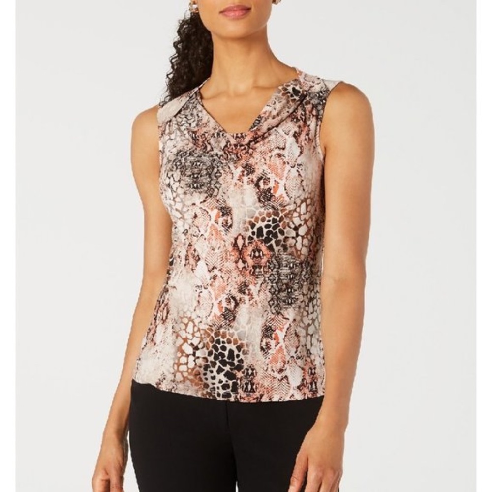Kasper Petite Snake-Print Cowlneck Top